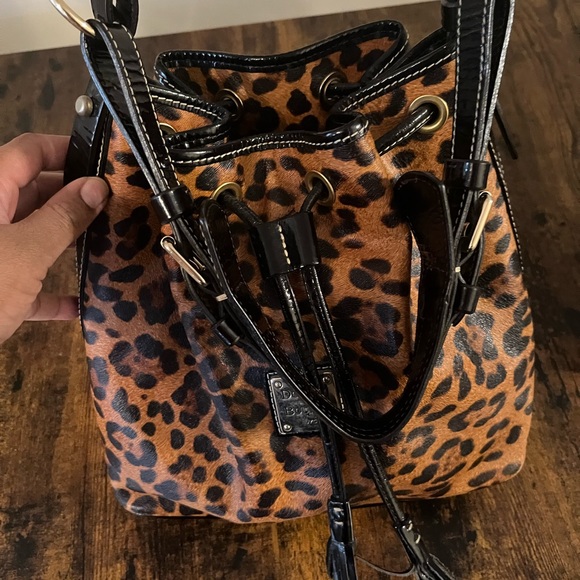 Dooney & Bourke Cheetah Drawstring leather bag; gently used - Picture 5 of 6
